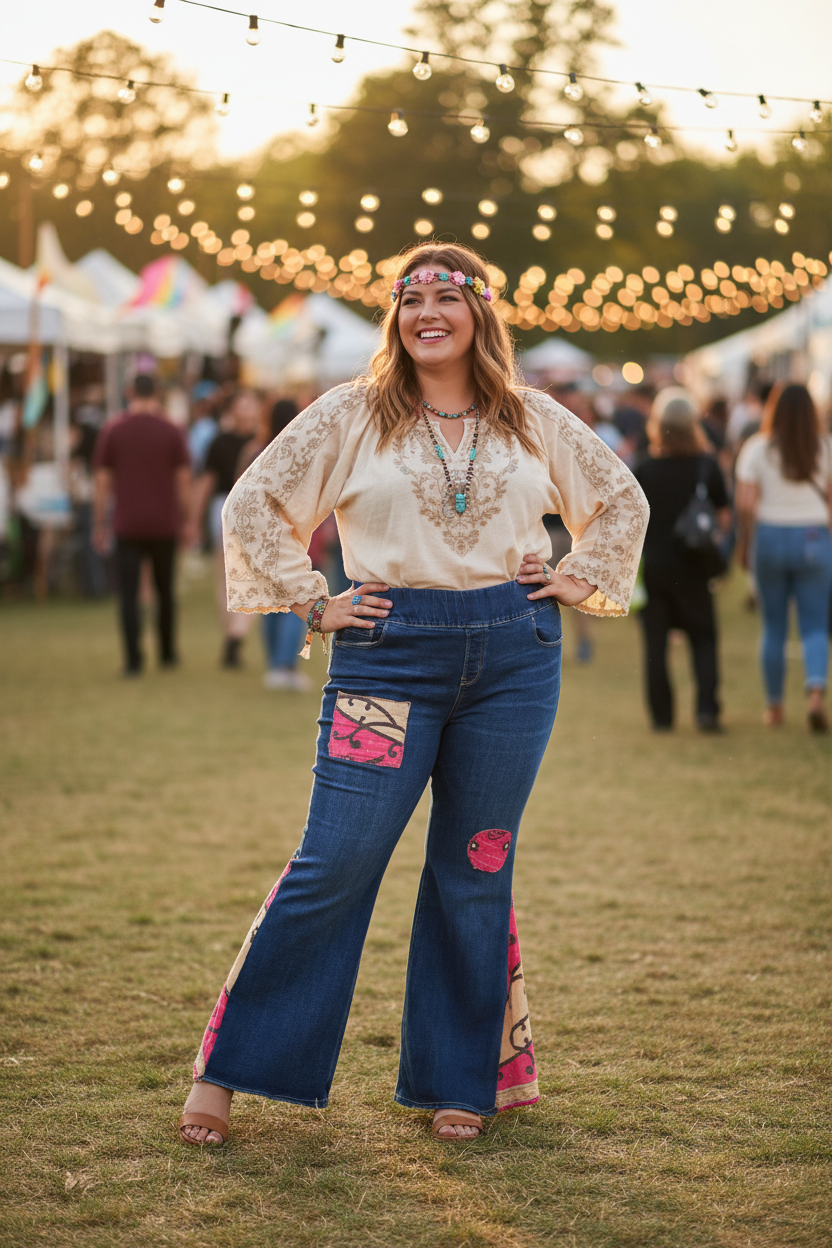 Upcycled Kantha Jeans on Model