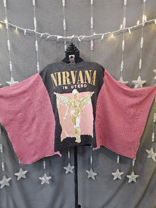 # 23 Nirvana "In Utero" Upcycled Band Tee Poncho OSFM
