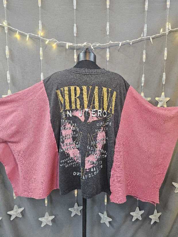 # 23 Nirvana "In Utero" Upcycled Band Tee Poncho OSFM