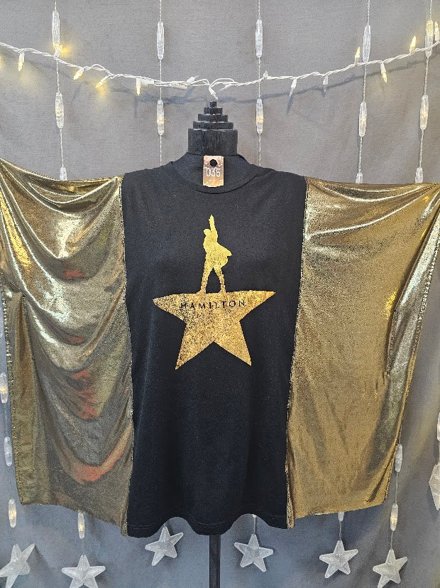 #35 Hamilton Broadway Upcycle — Gold Metallic Poncho Style Sleeves OSFM