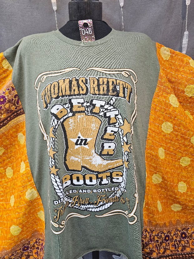 #46 Thomas Rhett "Better in Boots" Kantha Poncho Style  Upcycle — Golden Medallion Panels OSFM