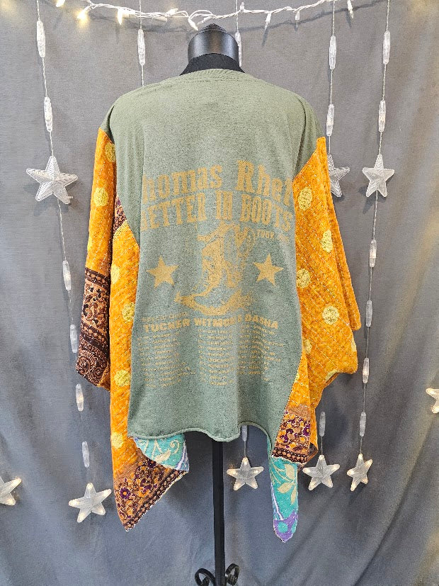 #46 Thomas Rhett "Better in Boots" Kantha Poncho Style  Upcycle — Golden Medallion Panels OSFM