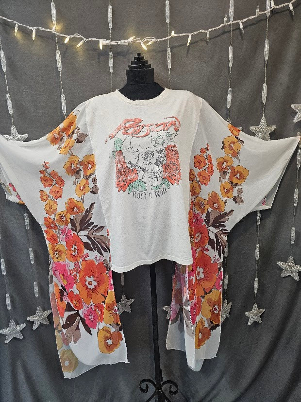 #22 Poison Rock N' Roll Floral Kimono Poncho Upcycled Top OSFM