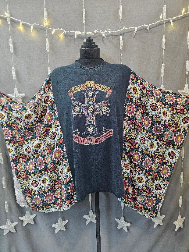 #23 Guns N' Roses Appetite for Destruction Rayon Kimono Poncho Upcycled Top OSFM