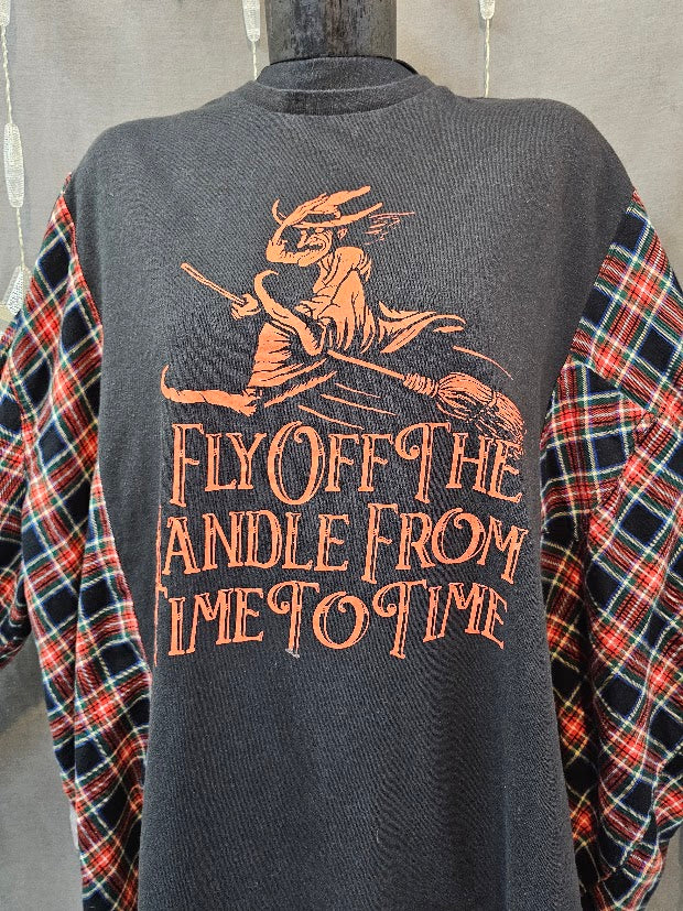#42 Fly Off The Handle From Time To Time Flannel Sleeve Upcycled Top OSFM
