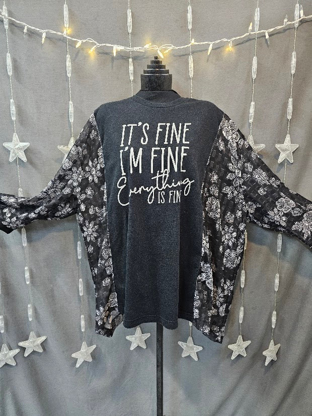 #54 It's Fine I'm Fine Everything Is Fine Kimono Sleeve Upcycled Top OSFM