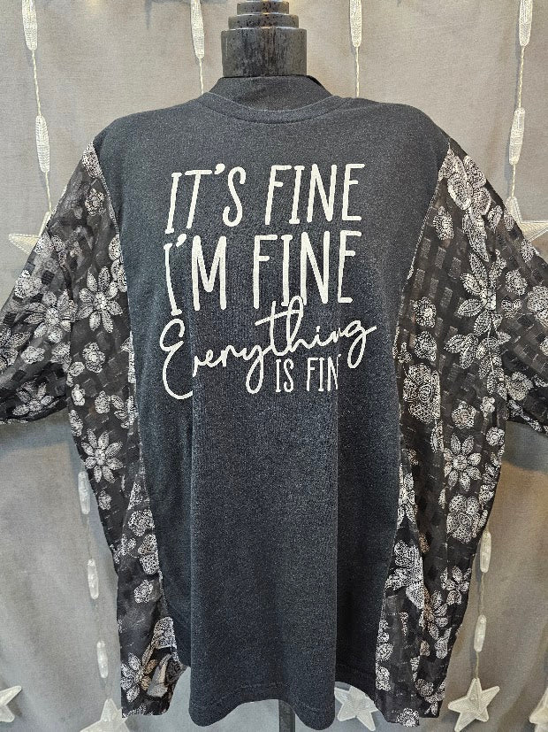 #54 It's Fine I'm Fine Everything Is Fine Kimono Sleeve Upcycled Top OSFM