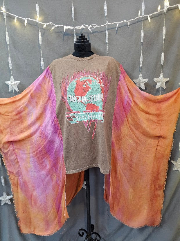 #55 Van Halen 1978 Tour Scarf Sleeve Poncho Upcycled Top OSFM