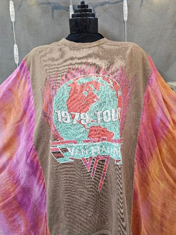#55 Van Halen 1978 Tour Scarf Sleeve Poncho Upcycled Top OSFM