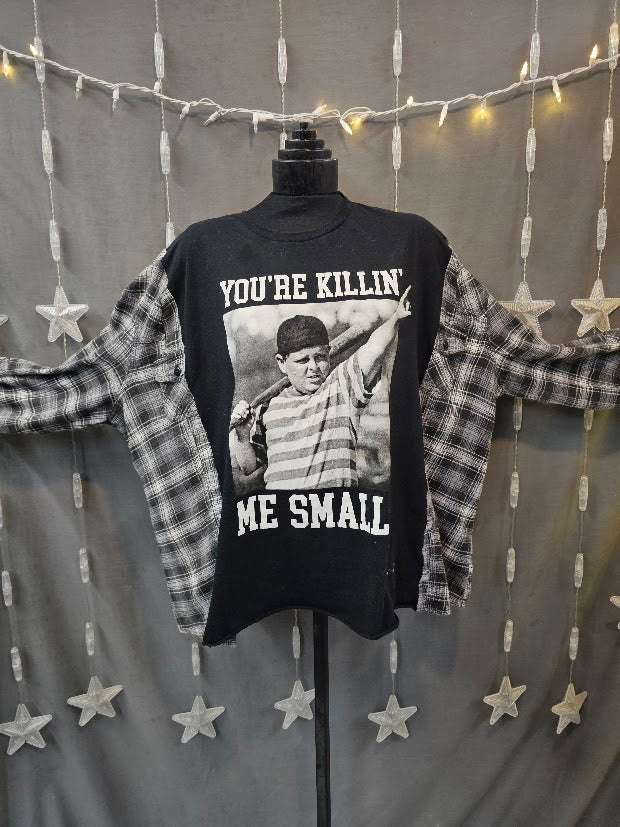 #62 You're Killin' Me Smalls Flannel Sleeve Upcycled Campfire Shirt OSFM
