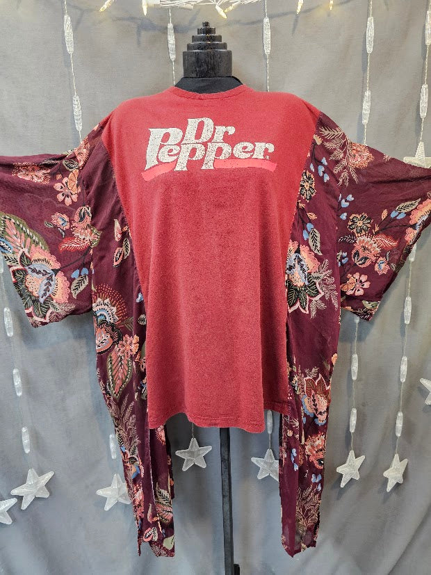 #81 Dr Pepper Kimono Sleeve Poncho Upcycled Top OSFM