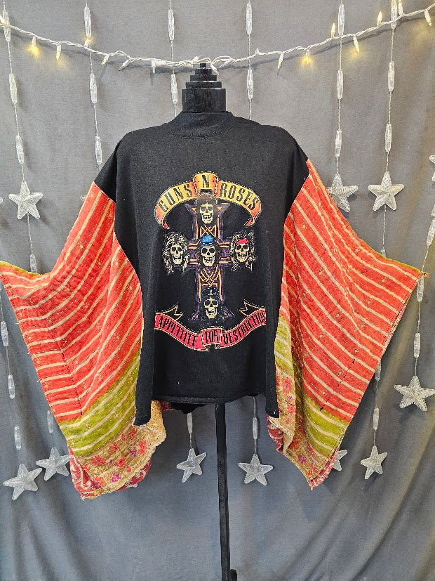 #102 Guns N' Roses Poncho Upcycle with Kantha Sleeves