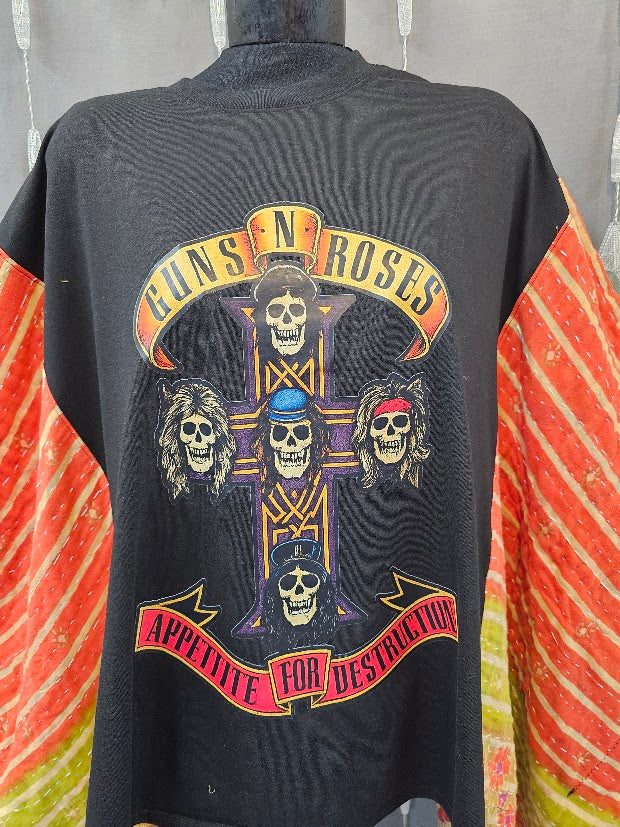 #102 Guns N' Roses Poncho Upcycle with Kantha Sleeves