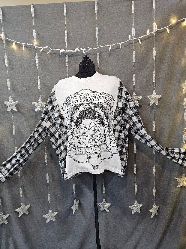 #115 Chris Stapleton Tennessee Whiskey Graphic Tee & Plaid Sleeve Upcycle – Cut Collar – Size XL - 1X