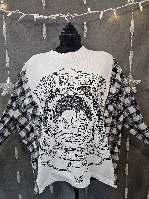 #115 Chris Stapleton Tennessee Whiskey Graphic Tee & Plaid Sleeve Upcycle – Cut Collar – Size XL - 1X