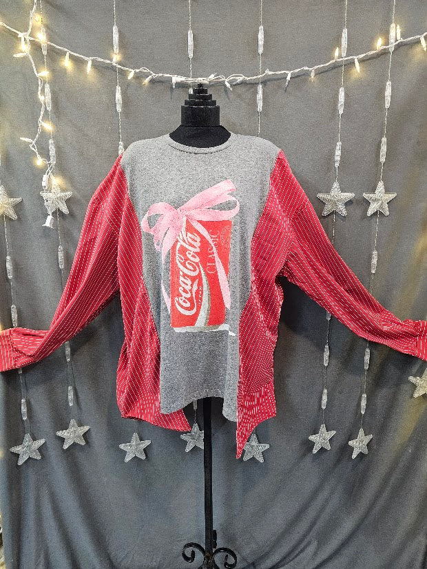 #47 Coca-Cola Bow Graphic Upcycled Cotton Sleeve Tee – XL
