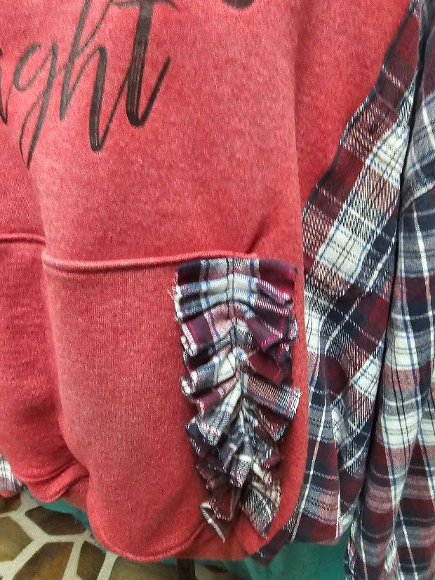 #139 Dixieland Delight Upcycled Sweatshirt with Flannel Sleeves | Fits 2X–3X