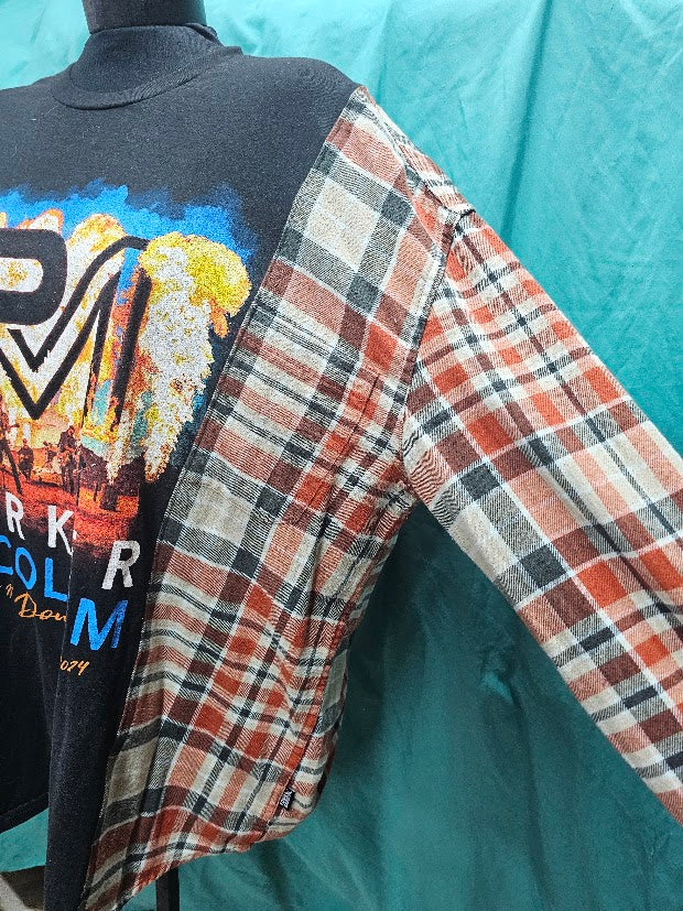 #143 Parker McCollum Front & Back Graphic Concert Tee Upcycled with Flannel Sleeves, Women's Size Large