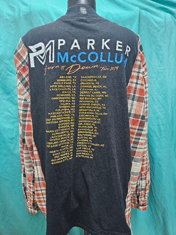 #143 Parker McCollum Front & Back Graphic Concert Tee Upcycled with Flannel Sleeves, Women's Size Large