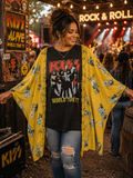 #76 KISS World Tour '77 Lace Trim Kimono Sleeve Poncho Upcycled Top OSFM