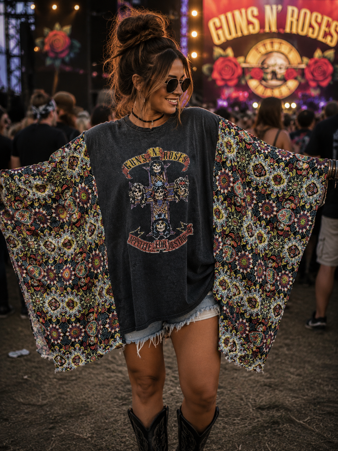 #23 Guns N' Roses Appetite for Destruction Rayon Kimono Poncho Upcycled Top OSFM
