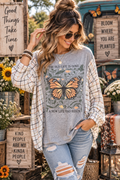#116 "The Old Life is Gone, A New Life Has Begun" Butterfly Graphic Tee with Flannel Sleeves, XL
