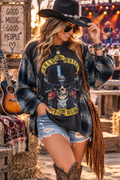 #148 Guns N' Roses Appetite for Destruction Tee Upcycled with Plaid Flannel Sleeves, Size XL Oversized Fit