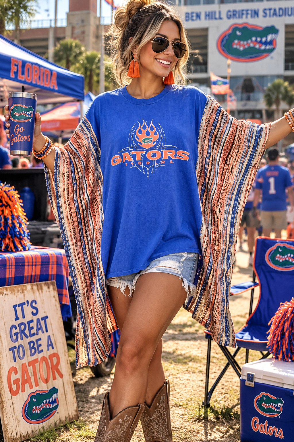 #114 Florida Gators Upcycled Kimono Poncho Tee – One Size Fits Most