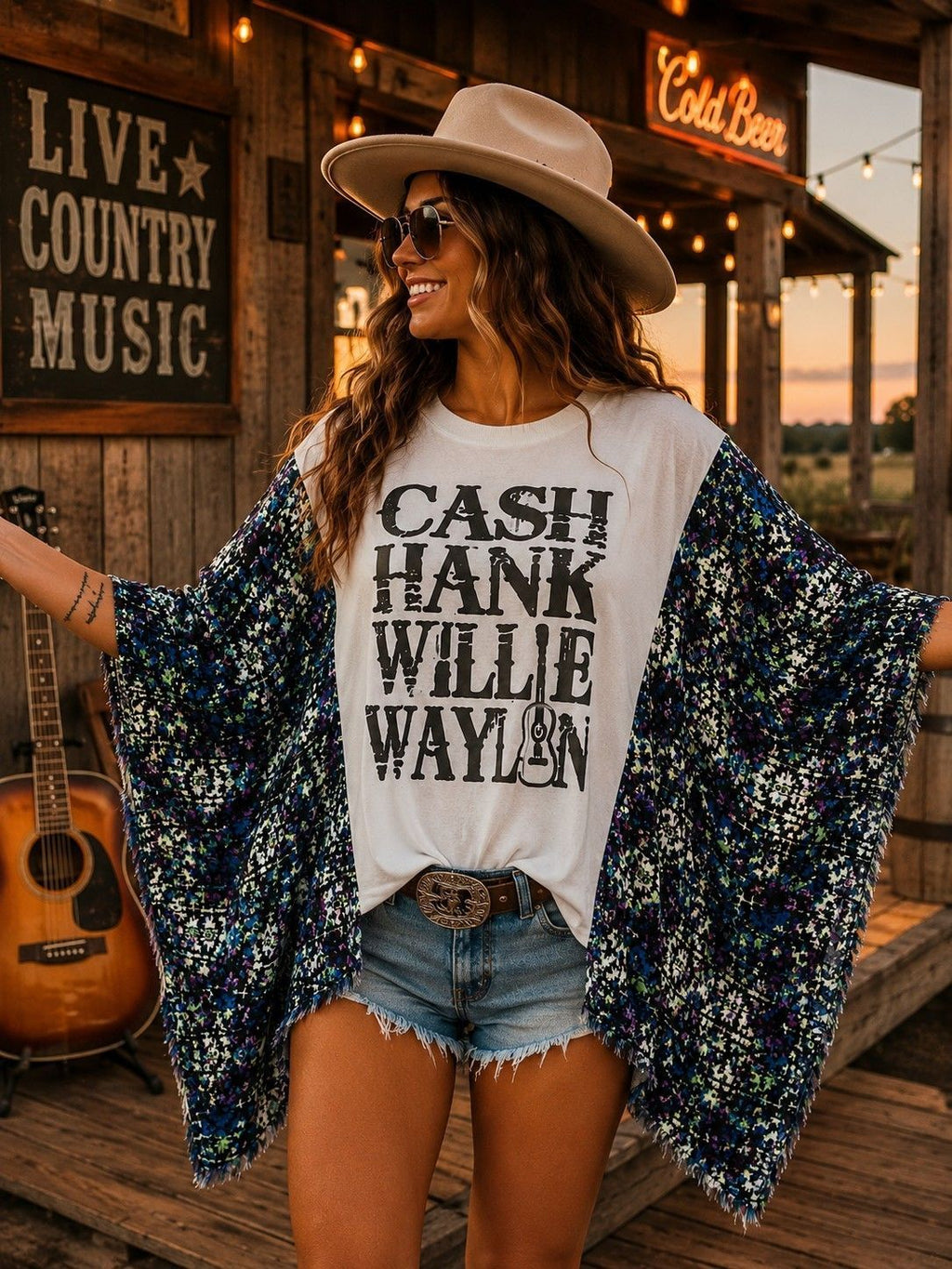 #167 Cash, Hank, Willie & Waylon Upcycled Poncho | One Size Fits Most