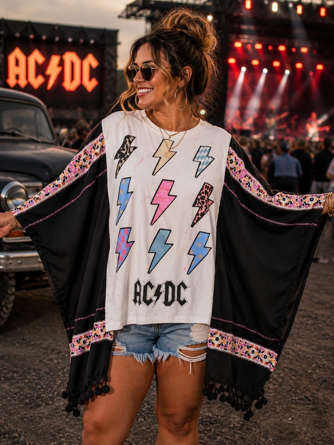 #176 AC/DC Upcycled Poncho | One Size Fits Most