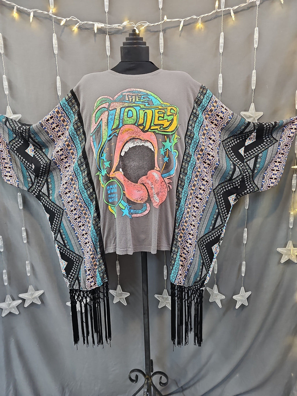 #172 Rolling Stones Upcycled Kimono | One Size Fits Most