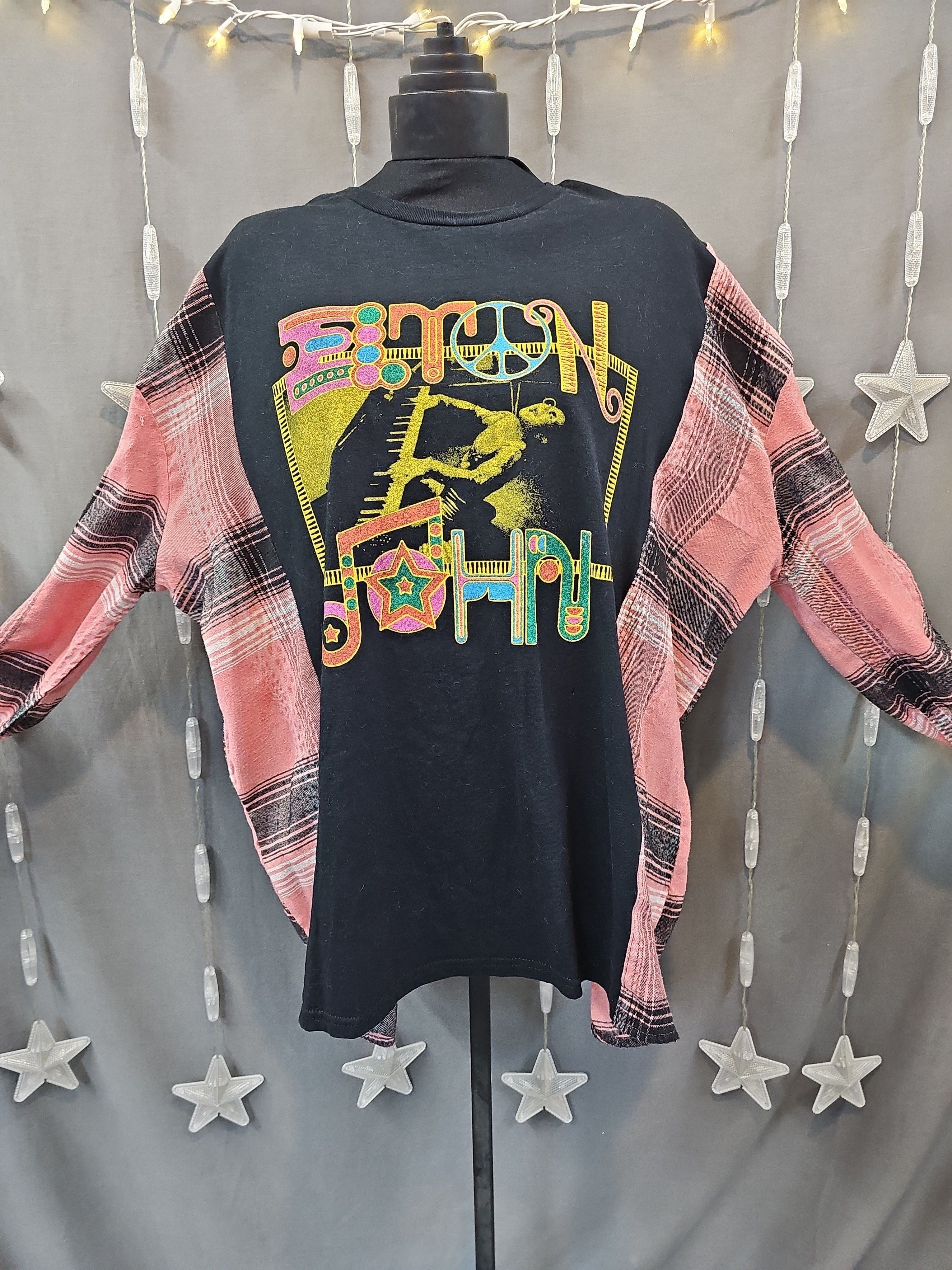 #170 Elton John Upcycled Flannel | One Size Fits Most