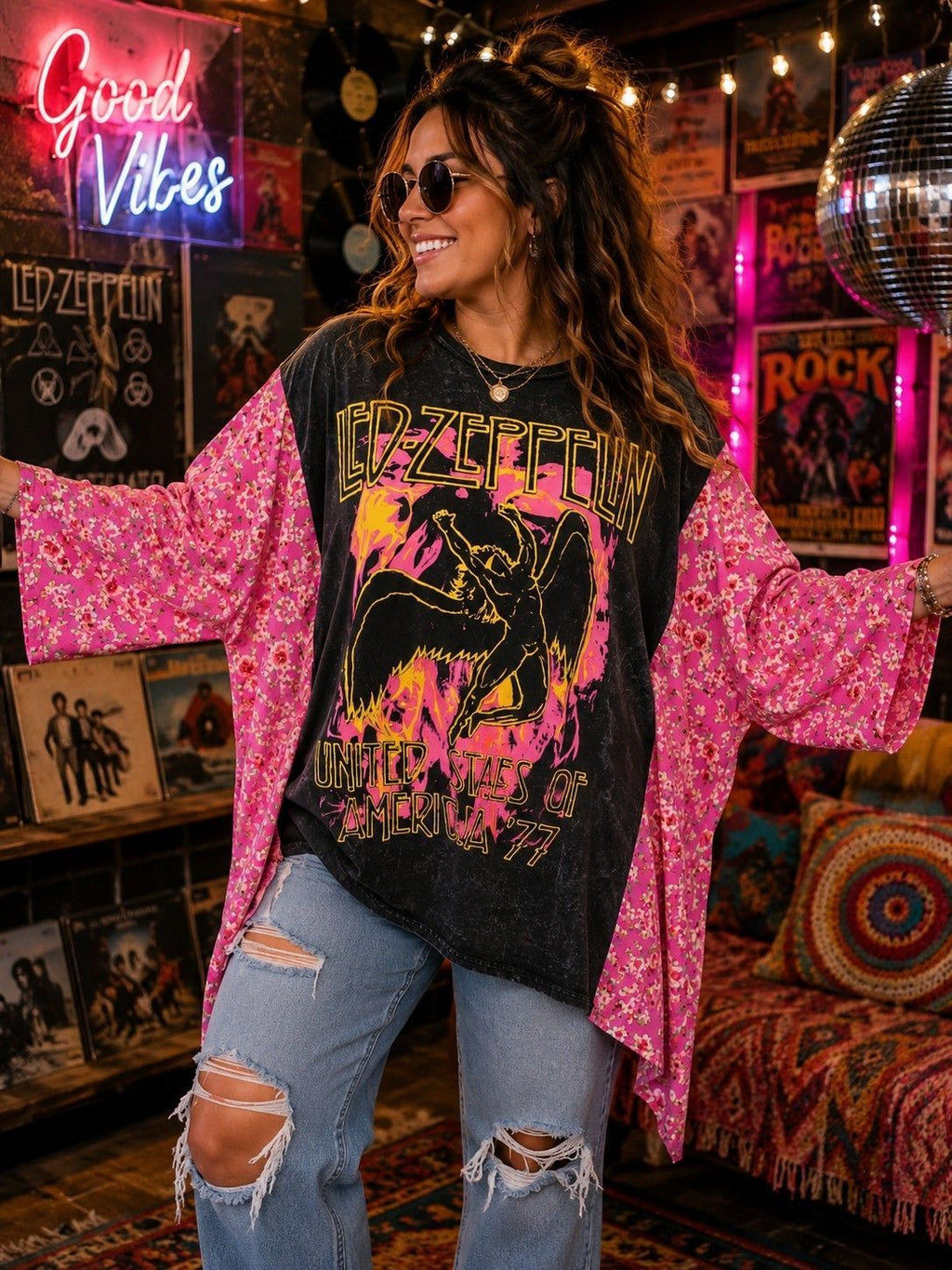 #173 Led Zeppelin Upcycled Kimono | One Size Fits Most