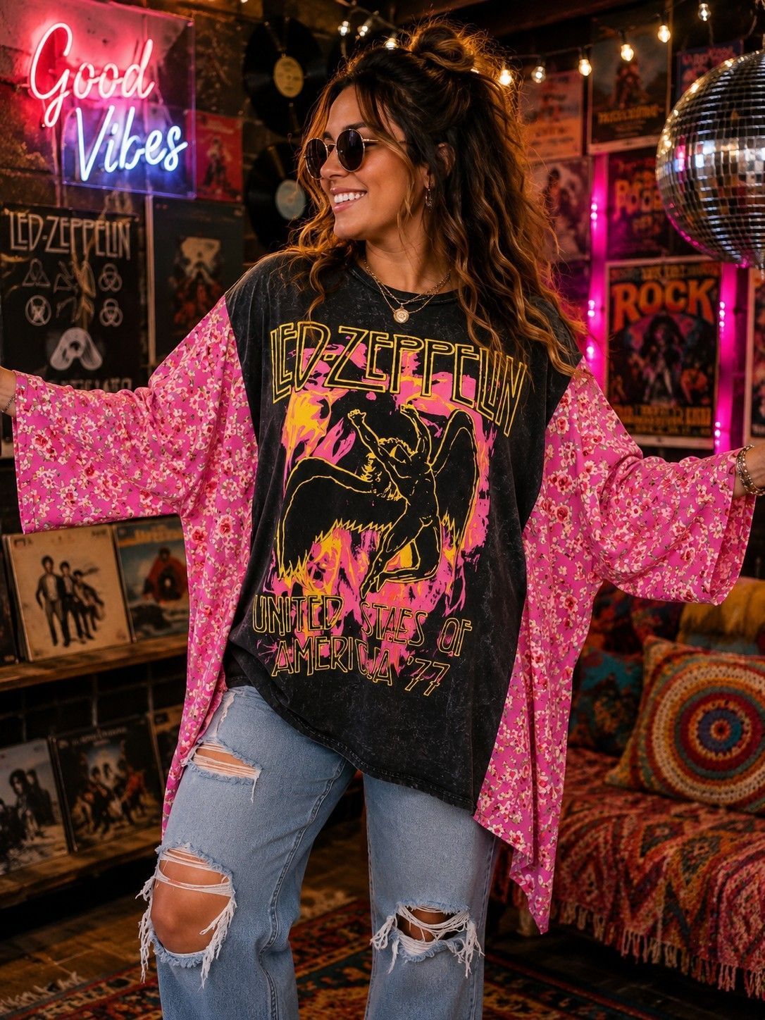 #173 Led Zeppelin Upcycled Kimono | One Size Fits Most