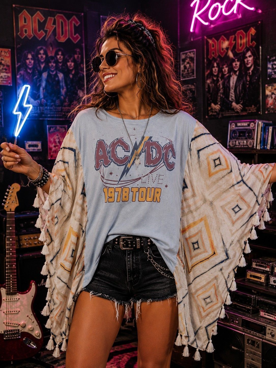 #165 AC/DC Upcycled Kimono | One Size Fits Most