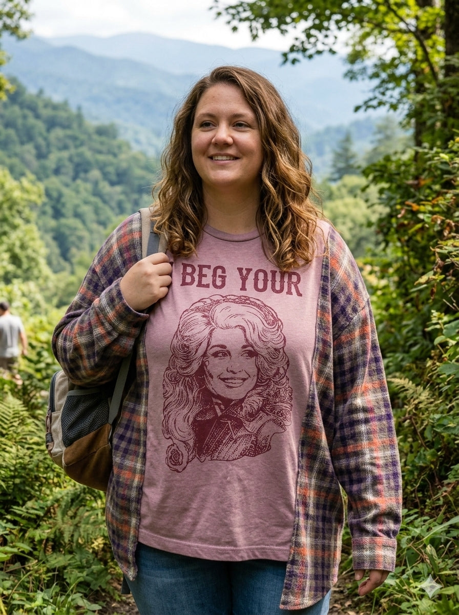 #134 I Beg Your Pardon Graphic Tee with Flannel Sleeves, XXL