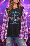 Model wearing the Aerosmith Farewell Tour upcycled flannel sleeve tee at a rock concert